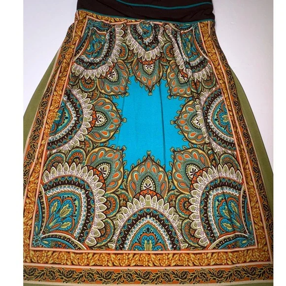 Saint Tropez West Women's Boho Paisley Print Dress Brown Teal Green Size 10 - Picture 3 of 7